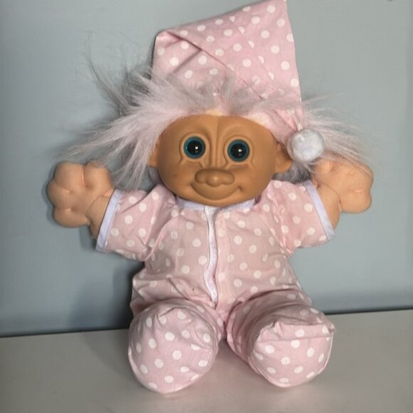 Vintage Russ Berrie Tootsie Troll Plush Stuffed Doll Pink Jammies and Hat 12" - Picture 2 of 8
